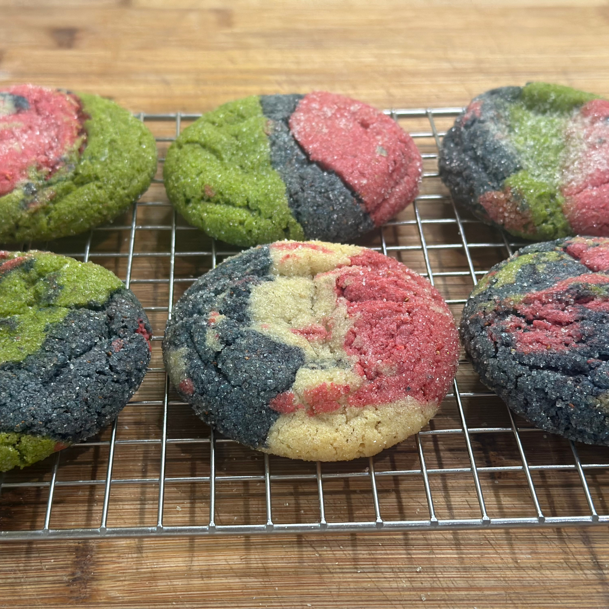 Tie Dye Tribe cookie with swirls of strawberry, matcha, blueberry, and vanilla – shipped nationwide