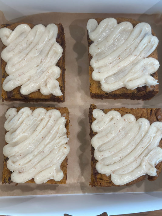 Pumpkin Choco Chip Bar with brown ButterCream frosting